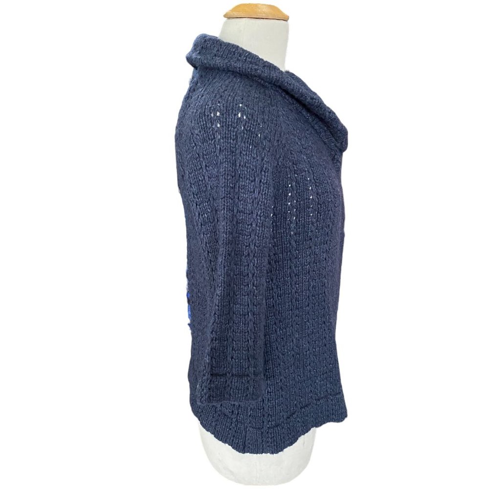 Twiggy Lambswool Pointelle Knit Cardigan Blue Coastal Cottagecore Quiet Luxury-S - Picture 9 of 16